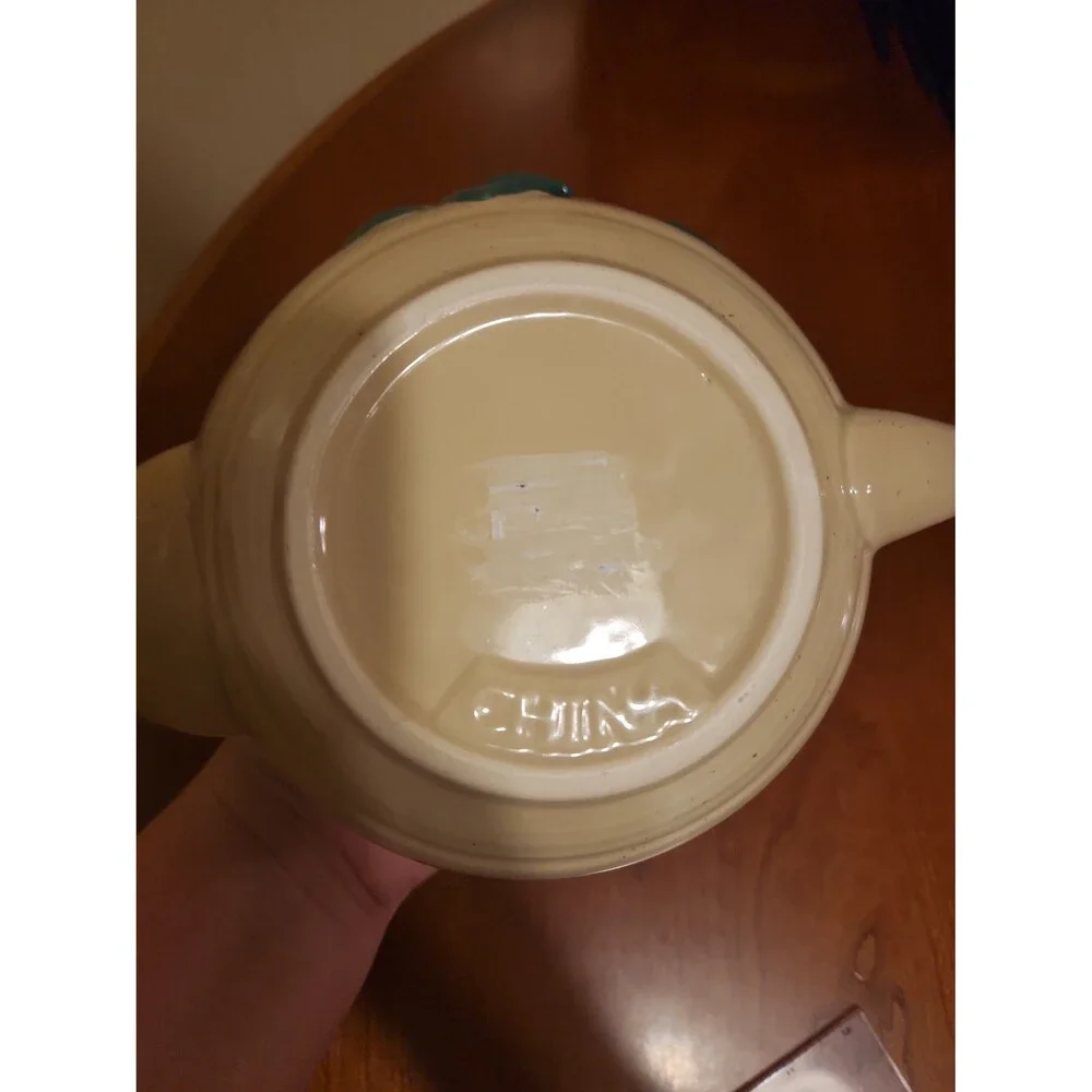 Vintage Cracker Barrel Ceramic Teapot w/ Apple & Green Leaf Design 1990s